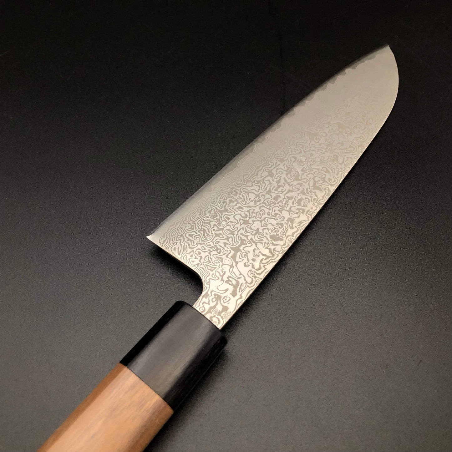 Stainless‐clad Santoku 165㎜ SLDN Steel Damascus 69 layer Octagonal angle walnut