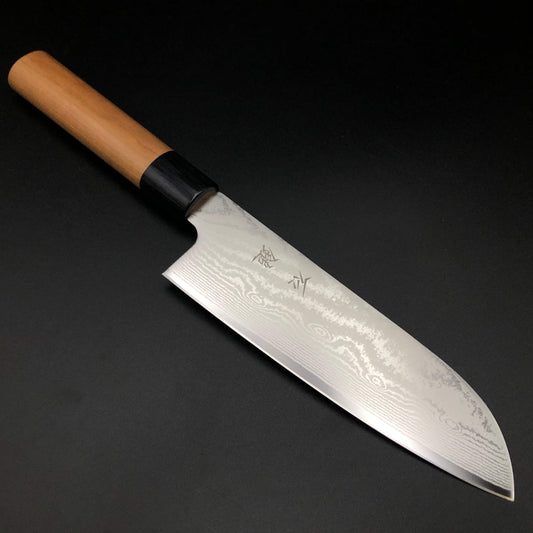 Stainless‐clad Santoku 170㎜ VG10 Steel Damascus 63 layer Cherry wood